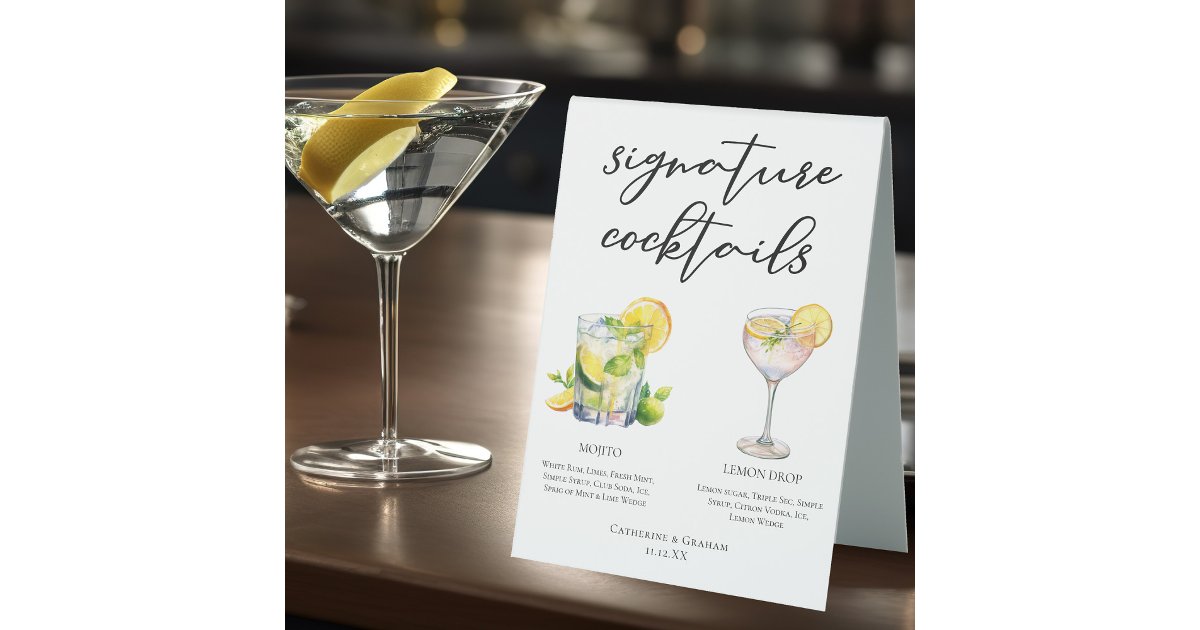 Lemon Drop Menu Mojito Lemon Drop Summer Signature Cocktails Menu Table Tent | Zazzle