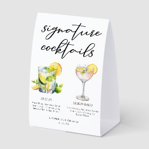 Mojito Lemon Drop Wedding Signature Cocktails Menu Paper Table Tent
