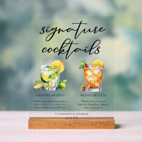 Mojito Mai Tai Rum Signature Cocktails Wedding Acrylic Sign