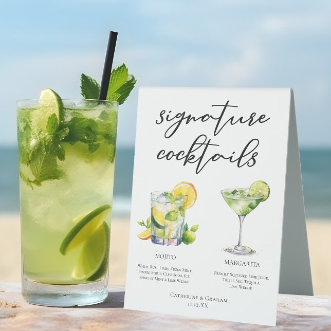 Mojito Margarita Signature Cocktails Wedding Menu Table Tent (Creator Uploaded)