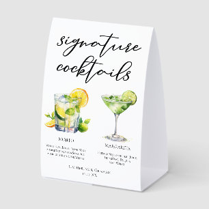 Mojito Margarita Wedding Signature Cocktails Menu Paper Table Tent