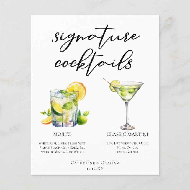 Mojito Martini Wedding Signature Cocktails Menu (Front)