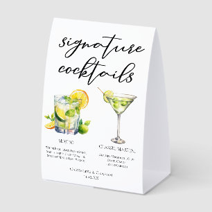 Mojito Martini Wedding Signature Cocktails Menu Paper Table Tent