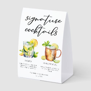 Mojito Moscow Mule Wedding Cocktails Menu Paper Table Tent