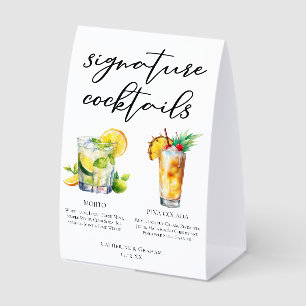 Mojito Piña Colada Signature Cocktails Menu Paper Table Tent