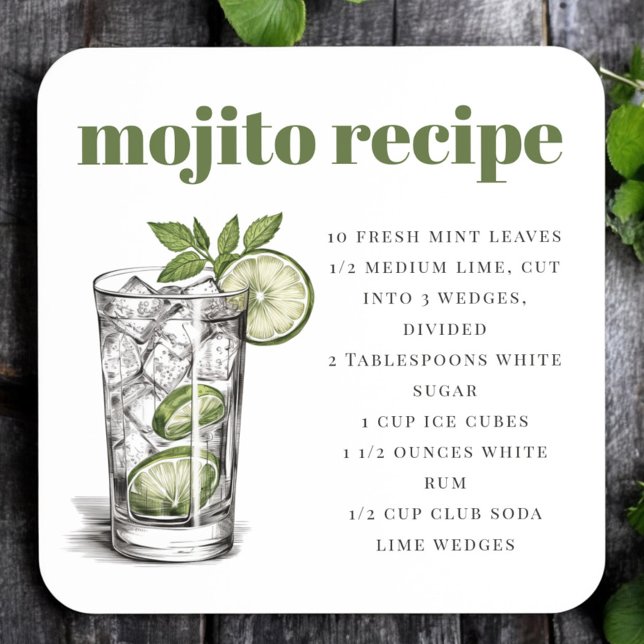 Mojito Recipe Drink / Illustrated Cocktail Bar Beverage Coaster (Creator Uploaded)
