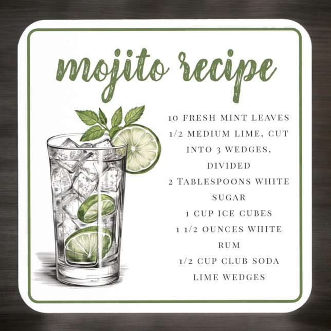Mojito Recipe Green Border Beverage Coaster (Creator Uploaded)