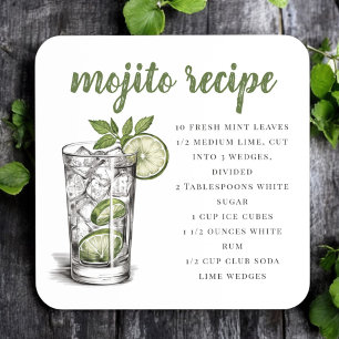 Mojito Recipe / Illustrated Cocktail Drink Beverage Coaster