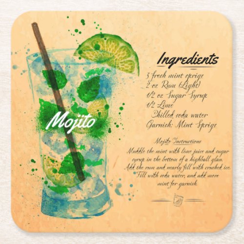 Mojito Recipe Paper Coaster