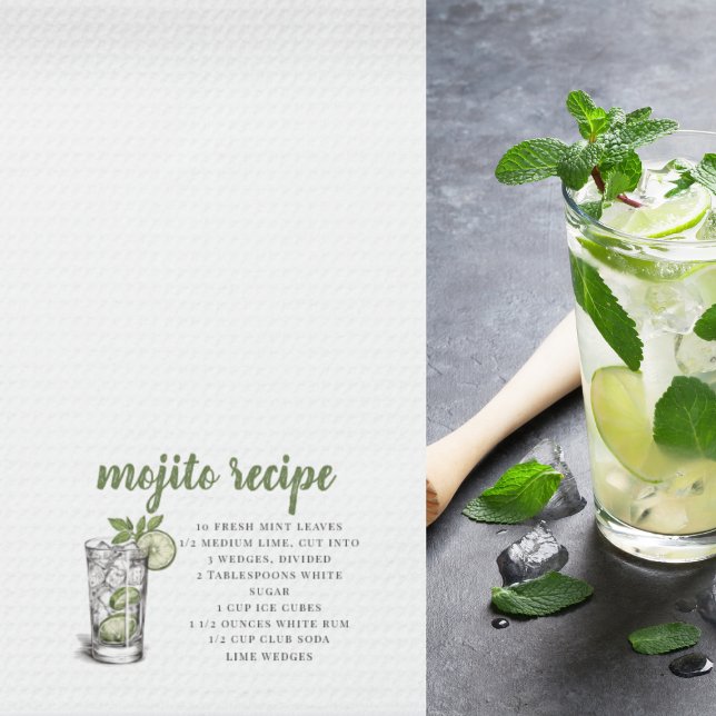 Mojito Recipe with Drink Illustration Kitchen Towel (Creator Uploaded)