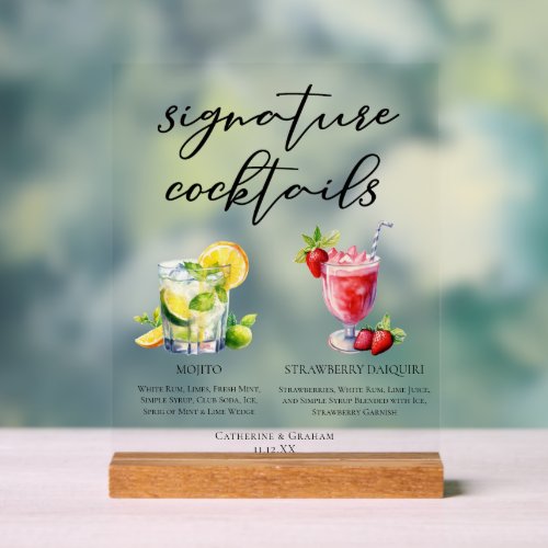 Mojito Strawberry Daiquiri Signature Cocktails Acrylic Sign