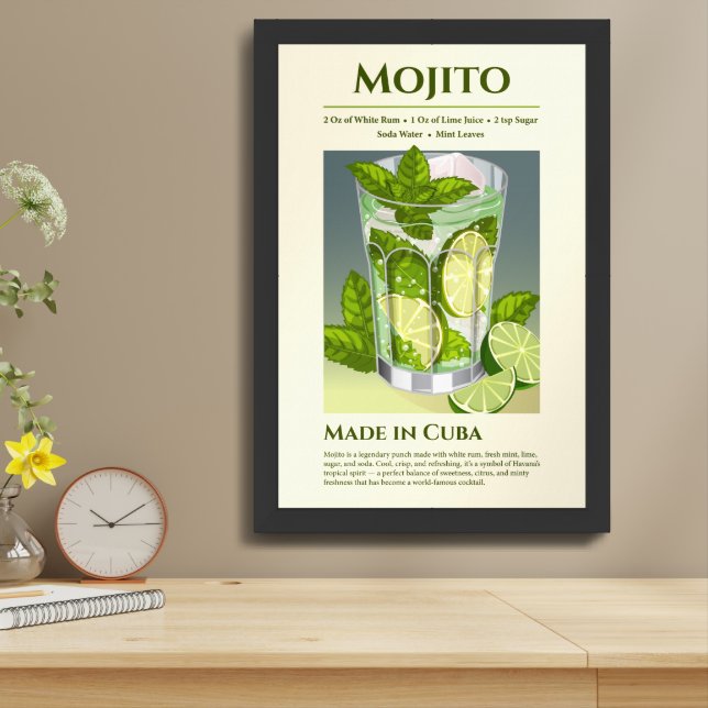 Mojito Summer Cocktail Recipe - Cuban Punch Framed Art (Table Top)