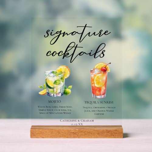Mojito Tequila Sunrise Signature Cocktails Acrylic Sign