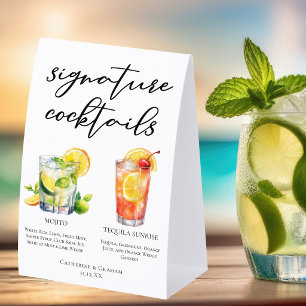 Mojito Tequila Sunrise Signature Cocktails Menu Paper Table Tent