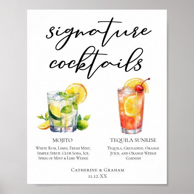 Mojito Tequila Sunrise Wedding Cocktails Menu Poster (Front)