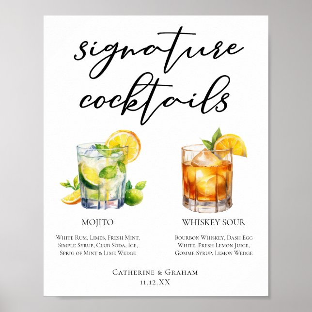 Mojito Whiskey Sour Signature Cocktails Menu Poster (Front)