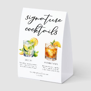 Mojito Whiskey Sour Wedding Cocktails Menu Paper Table Tent