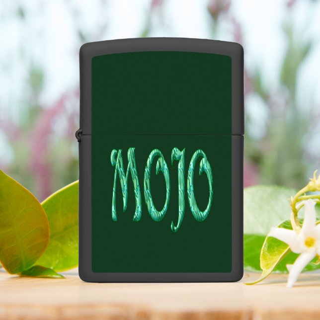 Mojo green black Zippo lighter (On Table)