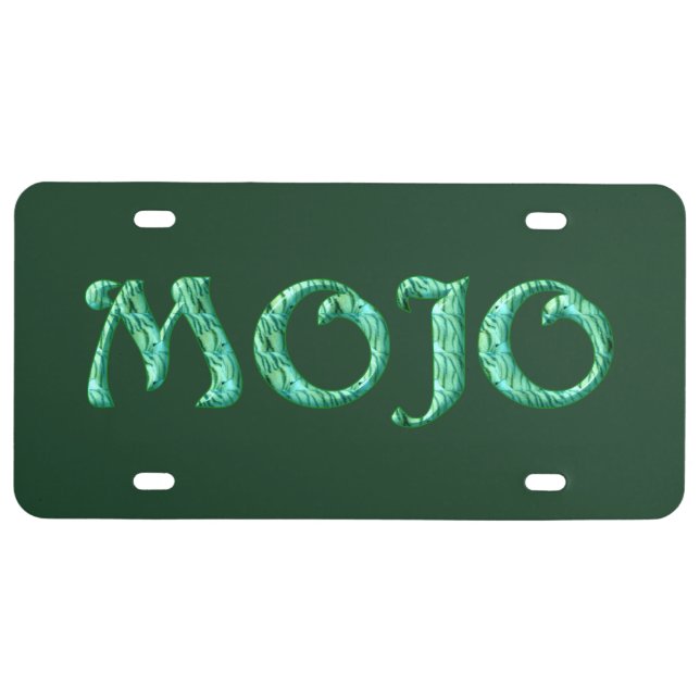 Mojo green plastic car license plate (Front)