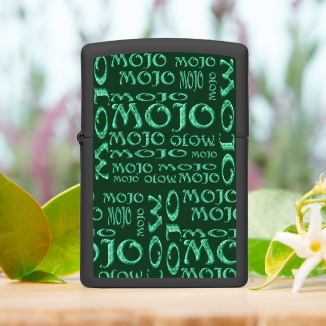 Mojo green plus black Zippo lighter (On Table)