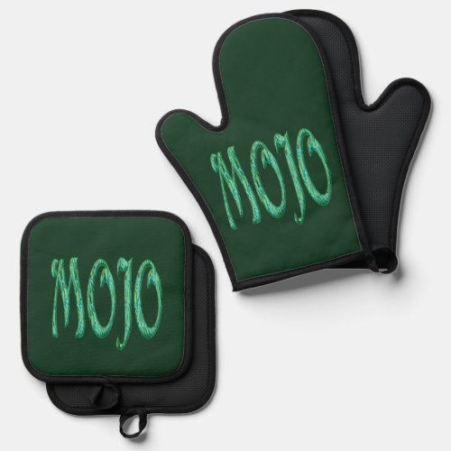 Mojo green silicone oven mitts pot holder set