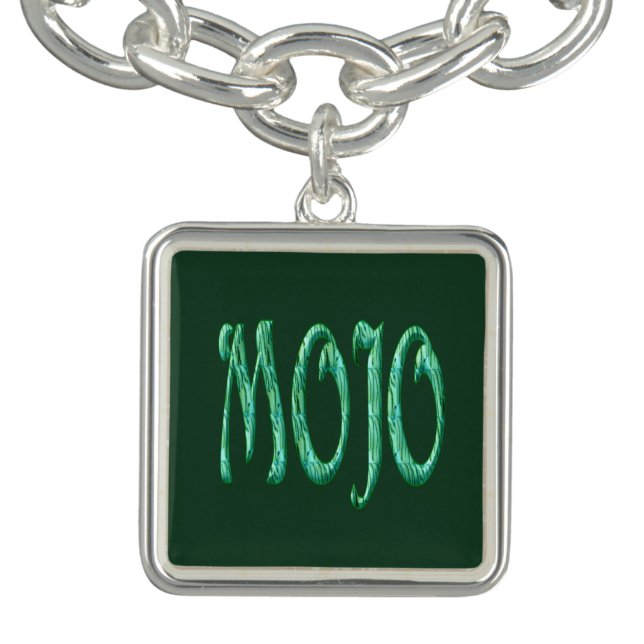 Mojo green sterling silver square charm bracelet (Design)