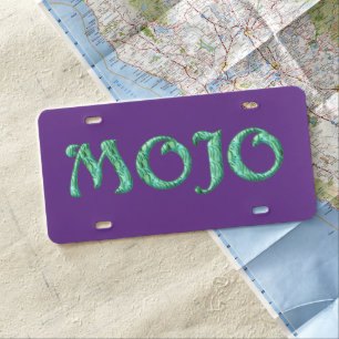 Mojo purple plastic car license plate