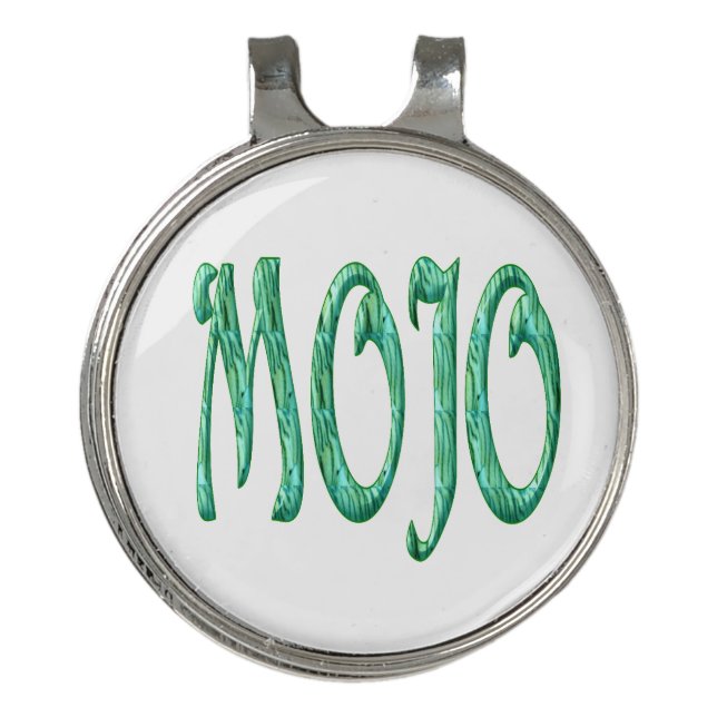 Mojo white golf hat clip ball marker (Front)