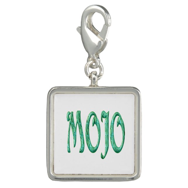Mojo white sterling silver square charm (Front)