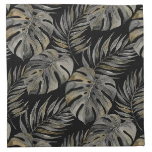 Moku Island Hawaiian Watercolor Monstera- Black Cloth Napkin