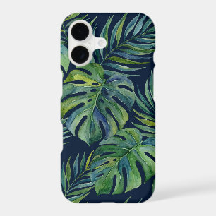 Moku Island Hawaiian Watercolor Monstera - Navy iPhone 17 Case