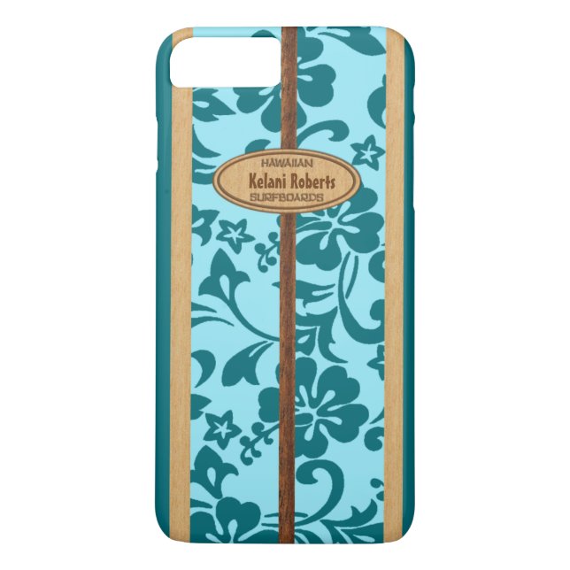 Mokuleia Hawaiian Faux Wood Monogram Surfboard Case-Mate iPhone Case (Back)