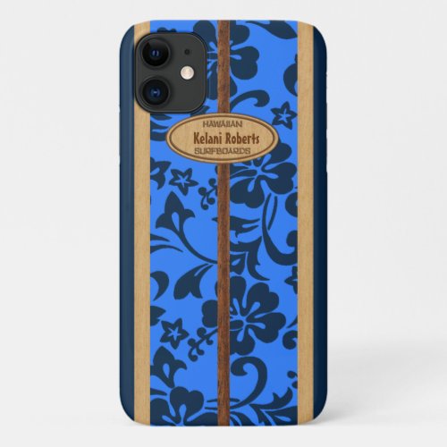 Mokuleia Hawaiian Faux Wood Monogram Surfboard iPhone 11 Case