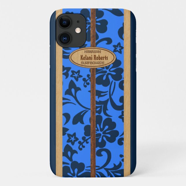 Mokuleia Hawaiian Faux Wood Monogram Surfboard Case-Mate iPhone Case (Back)