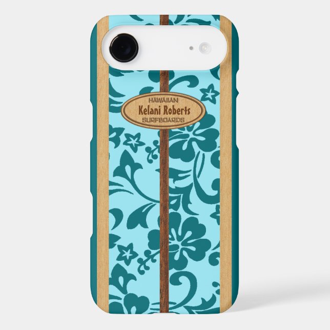 Mokuleia Hawaiian Faux Wood Monogram Surfboard Case-Mate iPhone Case (Back)