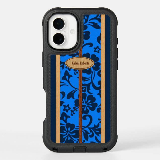 Mokuleia Hawaiian Faux Wood Monogram Surfboard Otterbox iPhone Case (Back)