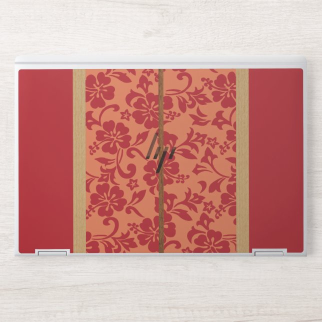 Mokuleia Hawaiian Faux Wood Red Surfboard HP Laptop Skin (Front)