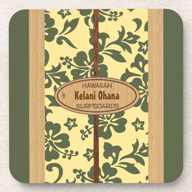 Mokuleia Surfboard Customizable Tiki Bar Coasters (Front)