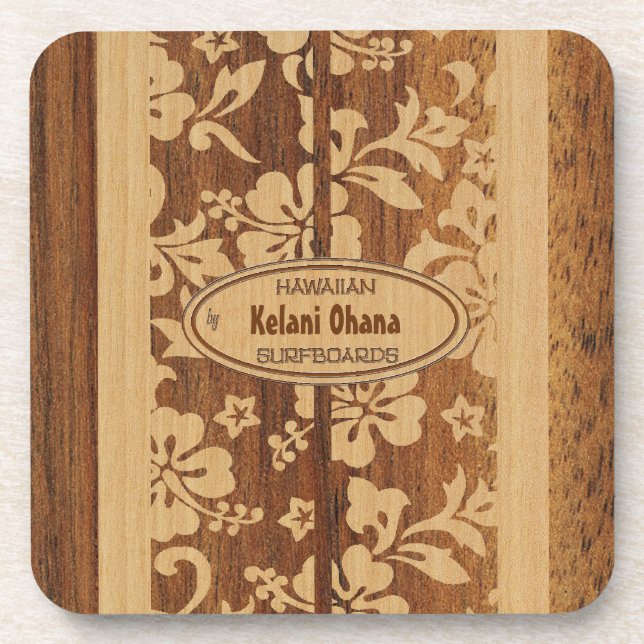 Mokuleia Surfboard Customizable Tiki Bar Coasters (Front)