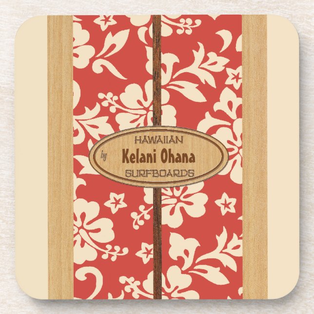 Mokuleia Surfboard Customizable Tiki Bar Coasters (Front)
