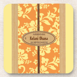 Mokuleia Surfboard Customizable Tiki Bar Coasters