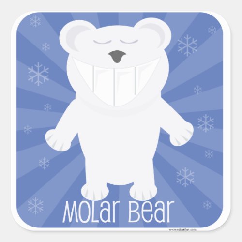 Molar Bear Fun White Animal Cartoon Design Square Sticker