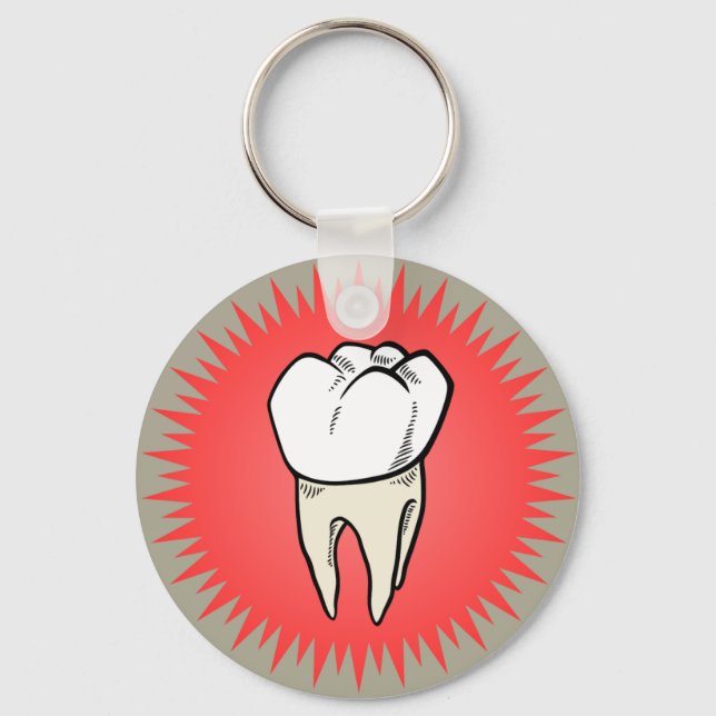 Molar freshly extracted on a red starburst keychain (Front)