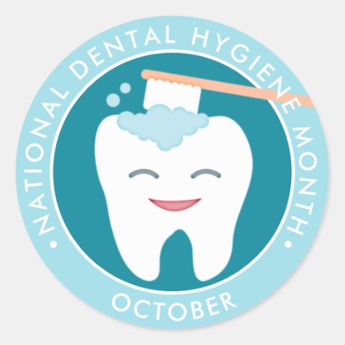 Molar Toothbrush National Dental Hygiene Month Classic Round Sticker