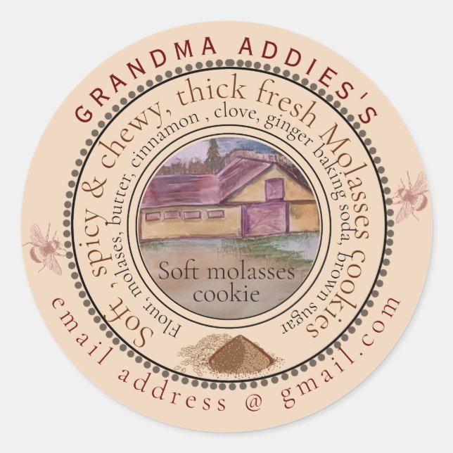 molasses cookie large customize classic round sticker (Front)