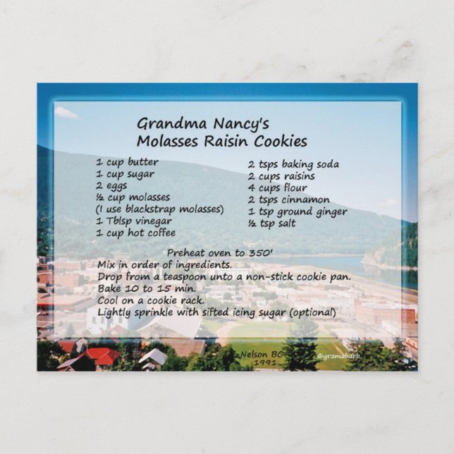 Molasses Raisin Cookie Recipe Postcard (Front)