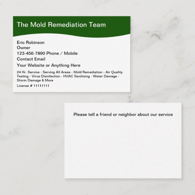 Mold And Storm Damage Remediation Services Business Card (Front/Back)