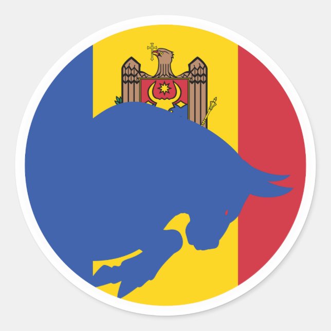 Moldova Aurochs Moldovan National Animal Flag Classic Round Sticker (Front)