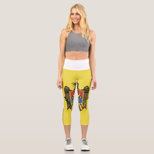 Moldova Flag Emblem Capri Leggings