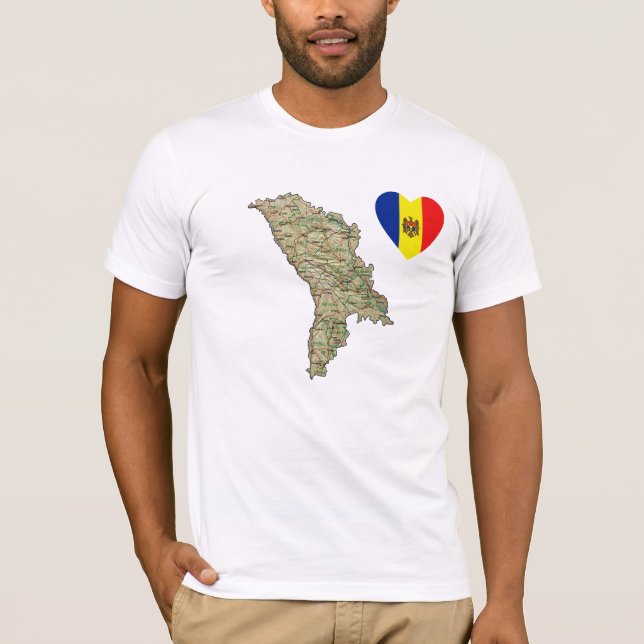 Moldova Flag Heart and Map T-Shirt (Front)